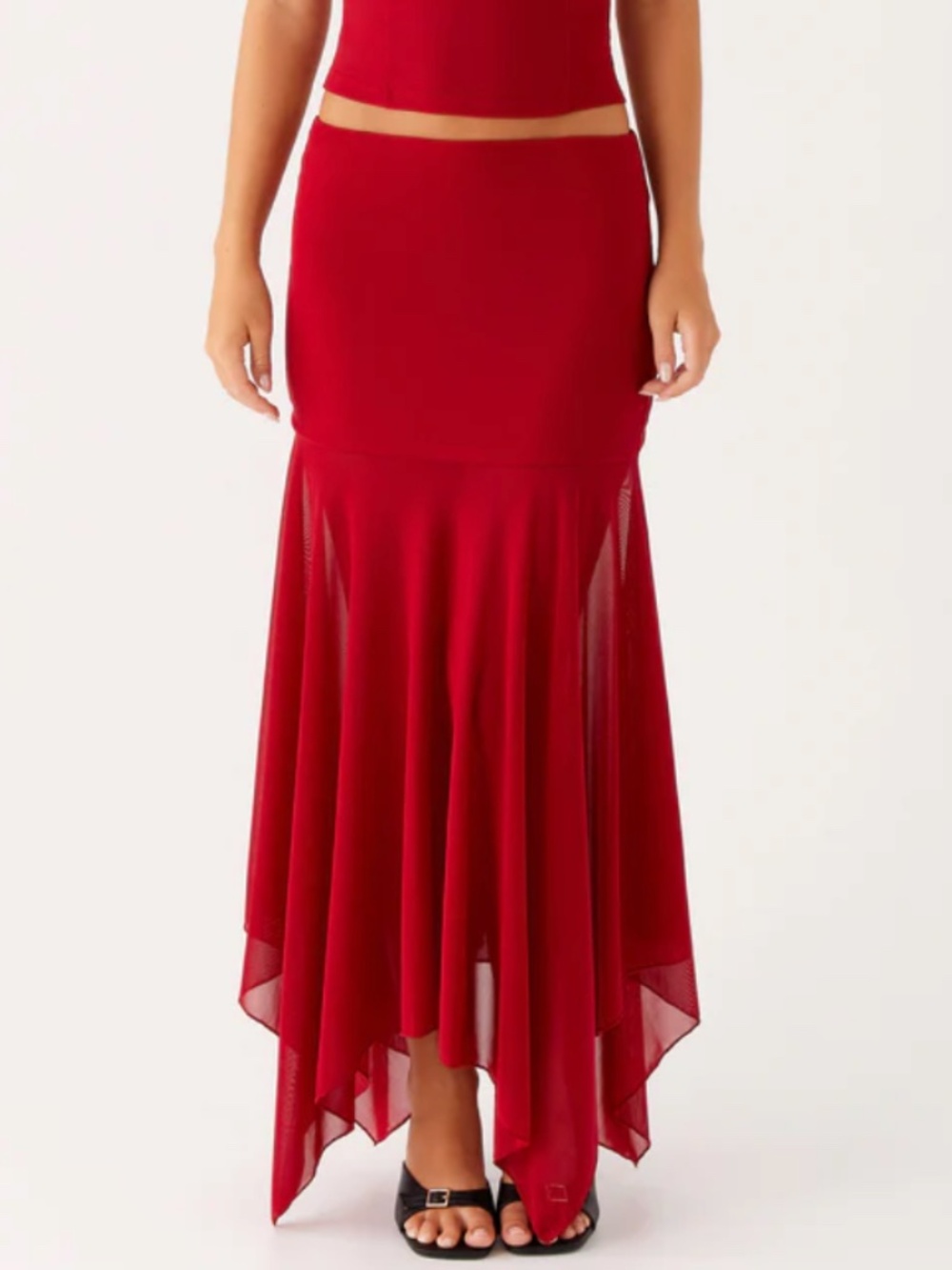 NWT Peppermayo Dionne Maxi Skirt in Red Mesh Size 10